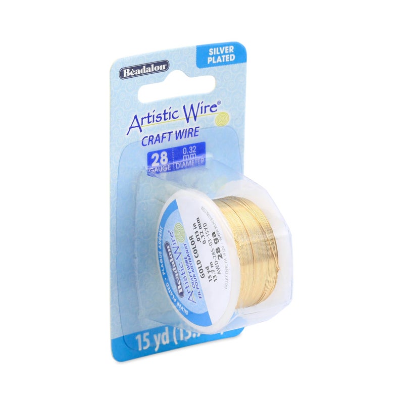Artistic Wire, 28 Gauge Silver Plated Tarnish Resistant Colored Copper Craft Wire, Gold Color, 15 yd - Image 1